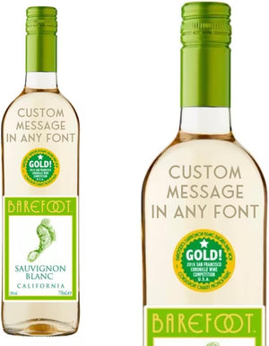 Personalised White Wine Sauvignon Blanc Barefoot "CUSTOM MESSAGE" 750ml Gift Message