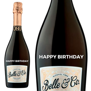 Belle 0% Sparkling Rosé Alcohol Free Cava personalised " Happy Birthday " Engraved