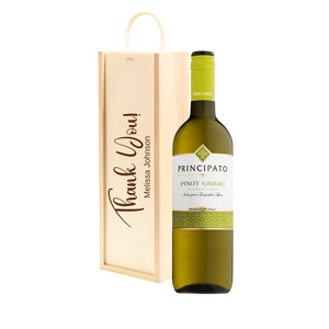 Personalised Pinot Grigio White Wine Gift " Thank You " Wooden Gift Box