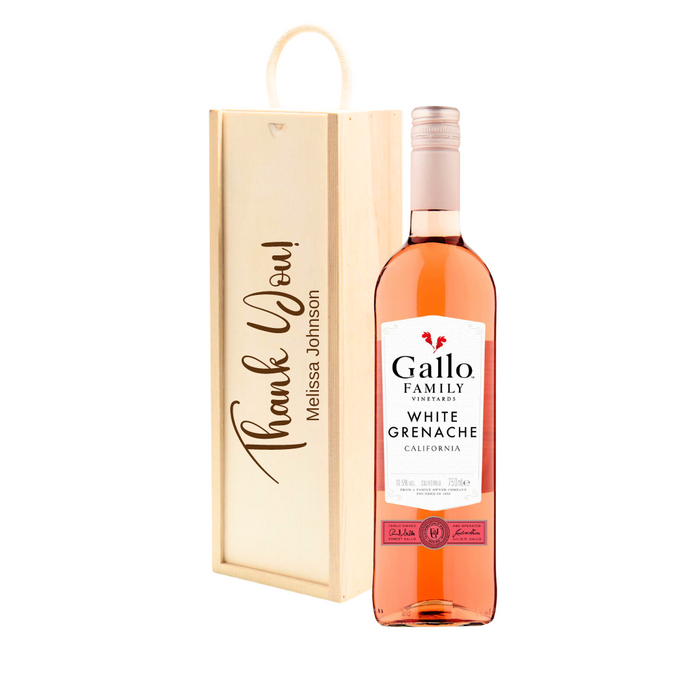 Personalised White Grenache Rose Wine Gift " Thank You " Wooden Gift Box