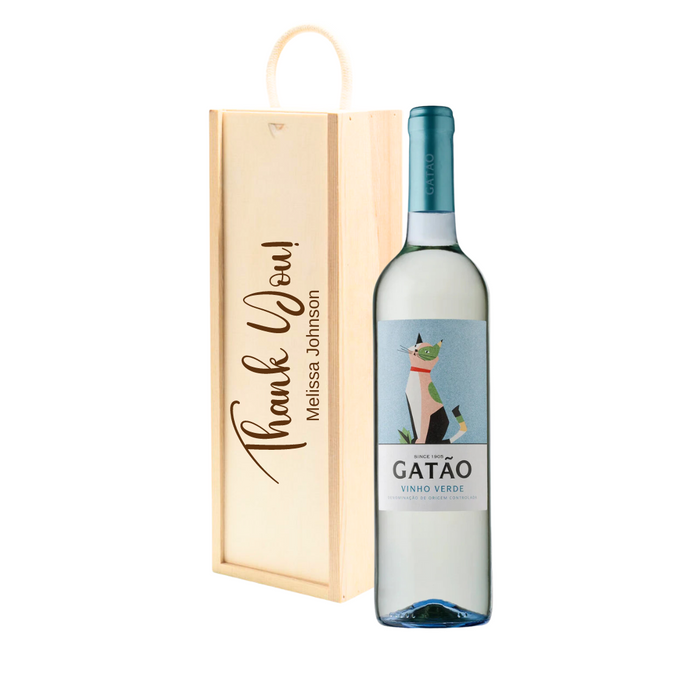 Personalised Vinho Verde White Wine Gift " Thank You " Wooden Gift Box
