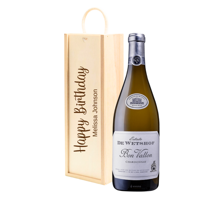 Personalised Chardonnay White Wine Gift " Happy Birthday " Wooden Gift Box