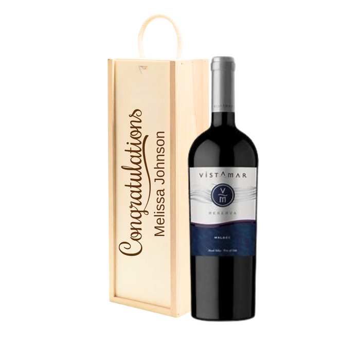 Personalised Malbec Red Wine Gift " Congratulations " Wooden Gift Box