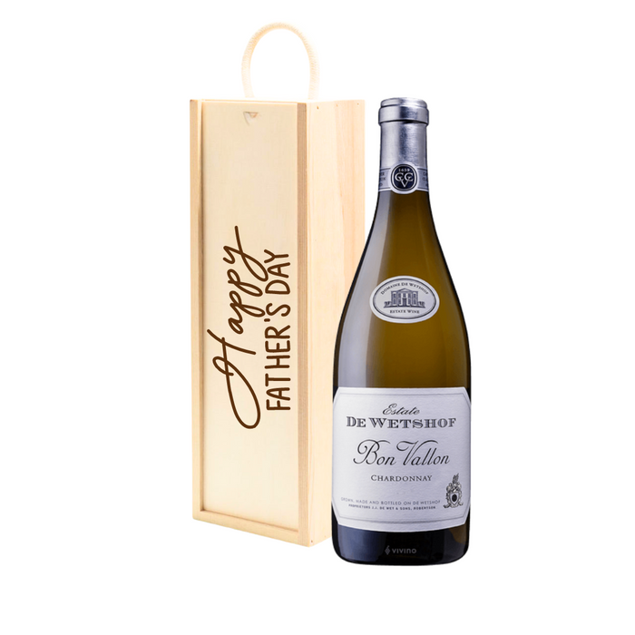 Personalised Chardonnay White Wine Gift " Happy Fathers Day " Wooden Gift Box