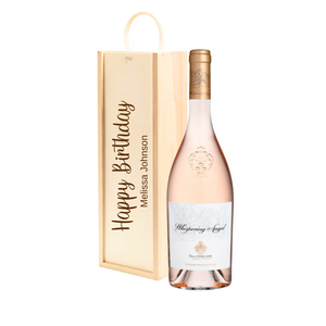 Personalised Whispering Angel Provence Rose Wine Gift " Happy Birthday " Wooden Gift Box