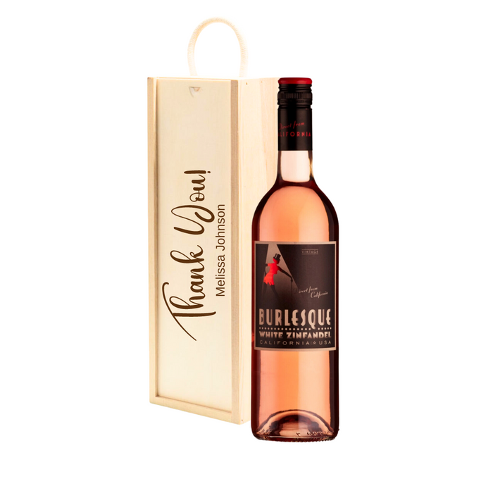 Personalised Zinfandel Rose Wine Gift " Thank You " Wooden Gift Box