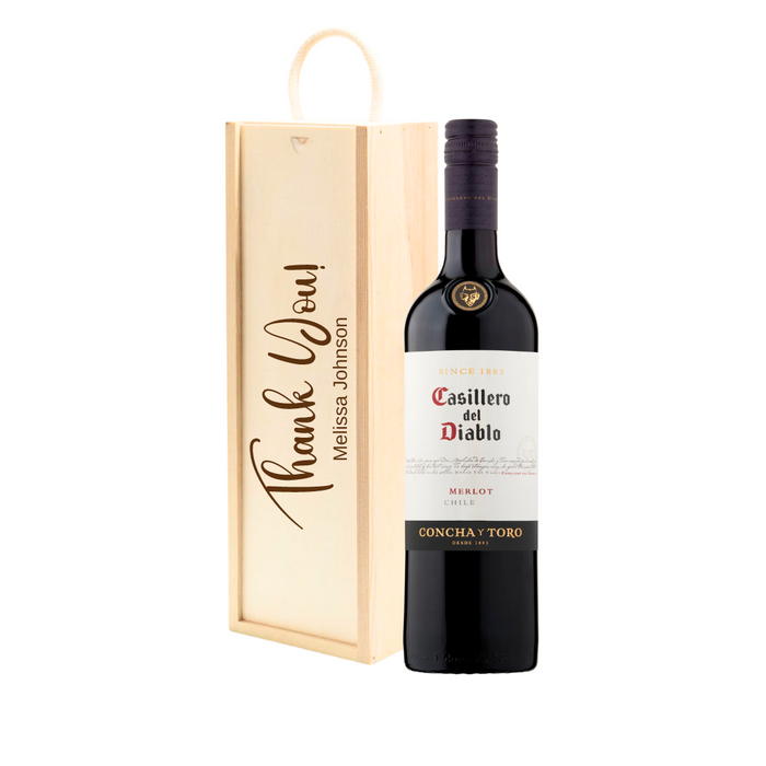 Personalised Merlot Red Wine Gift " Thank You " Wooden Gift Box