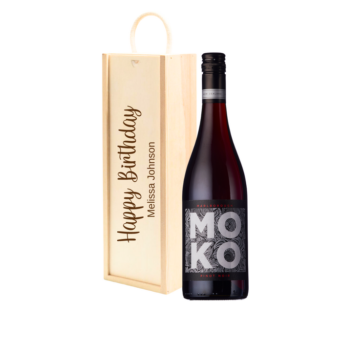 Personalised Pinot Noir Red Wine Gift " Happy Birthday " Wooden Gift Box