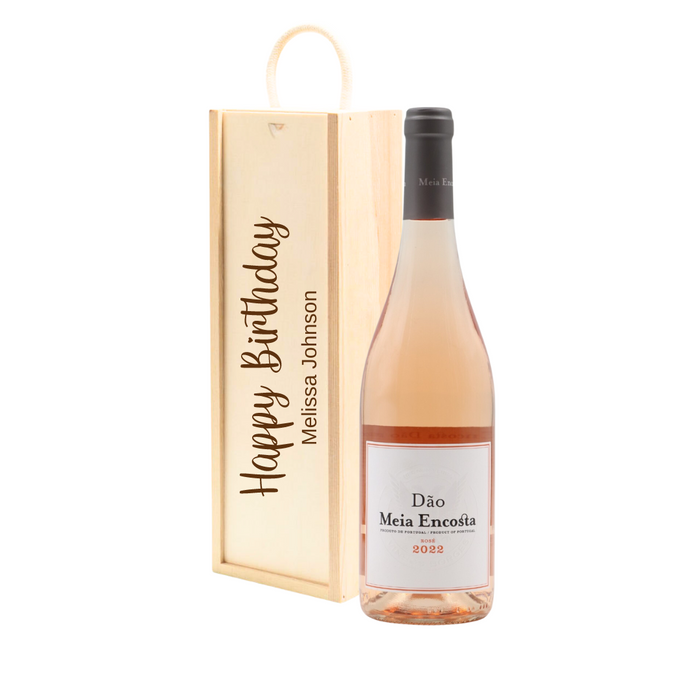 Personalised Dão Rose Rose Wine Gift " Happy Birthday " Wooden Gift Box