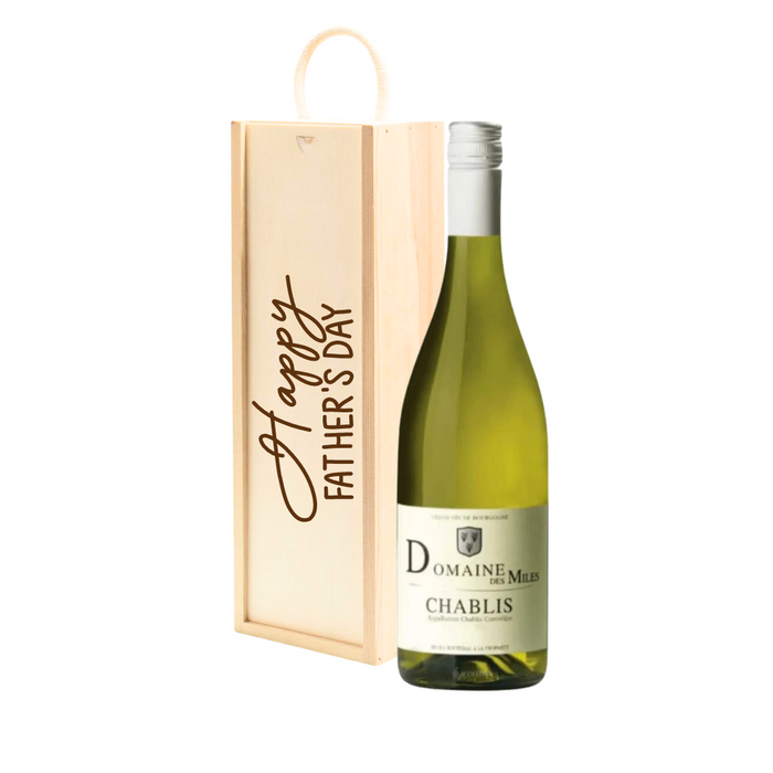 Personalised Chablis White Wine Gift " Happy Fathers Day " Wooden Gift Box