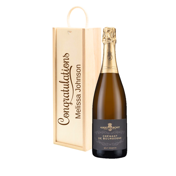 Personalised Cremant Sparkling Wine Gift " Congratulations " Wooden Gift Box