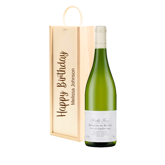 Personalised Pouilly Fume White Wine Gift " Happy Birthday " Wooden Gift Box