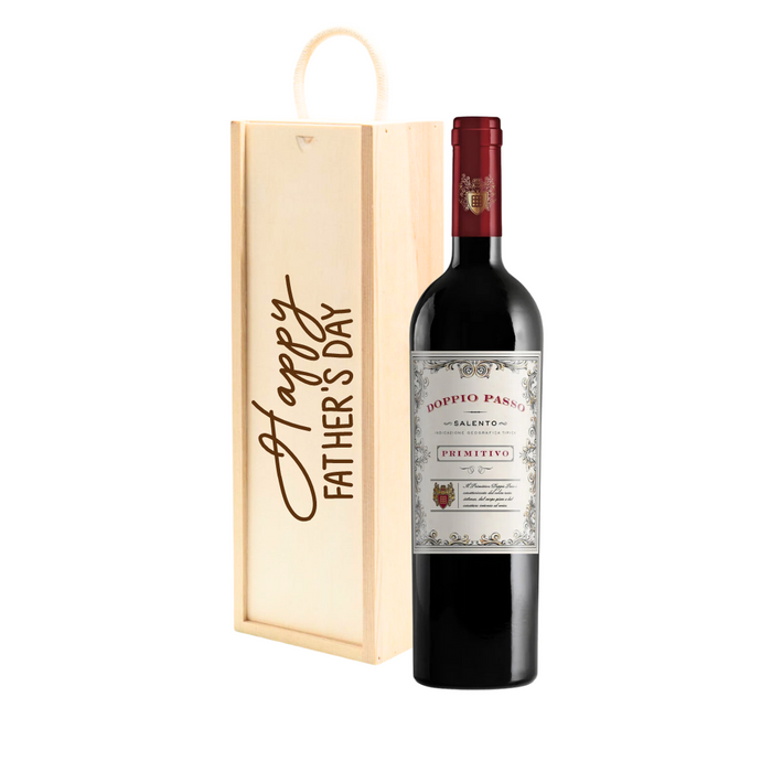 Personalised Primitivo Red Wine Gift " Happy Fathers Day " Wooden Gift Box