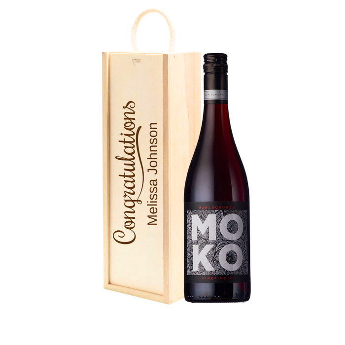 Personalised Pinot Noir Red Wine Gift " Congratulations " Wooden Gift Box