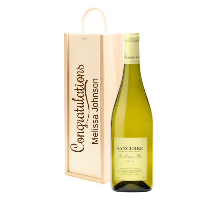 Personalised Sancerre White Wine Gift " Congratulations " Wooden Gift Box