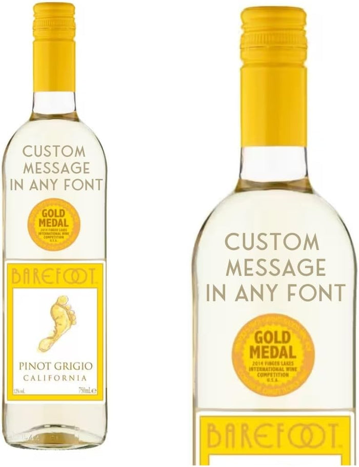 Personalised White Wine Pinot Grigio Barefoot "CUSTOM MESSAGE" 750ml Gift Message