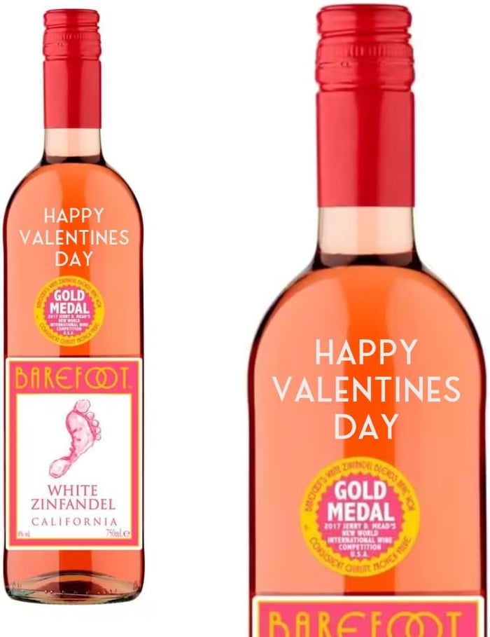 Personalised White Zinfandel Barefoot "VALENTINES DAY" 750ml Gift Message