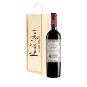 Personalised Primitivo Red Wine Gift " Thank You " Wooden Gift Box