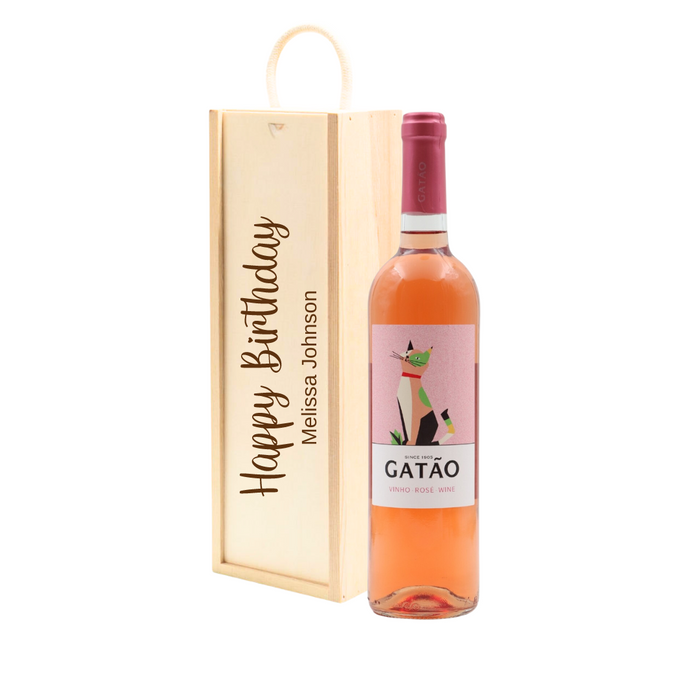 Personalised Fruity Rose Vinho Verde Rose Wine Gift " Happy Birthday " Wooden Gift Box