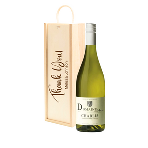 Personalised Chablis White Wine Gift " Thank You " Wooden Gift Box