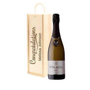 Personalised Fita Azul Dry Sparkling Wine Gift " Congratulations " Wooden Gift Box