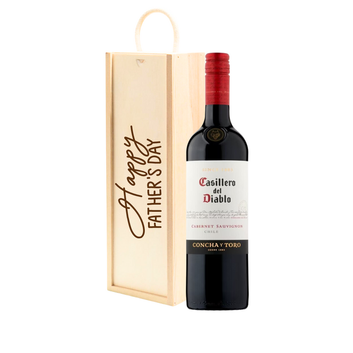 Personalised Cabernet Sauvignon Red Wine Gift " Happy Fathers Day " Wooden Gift Box