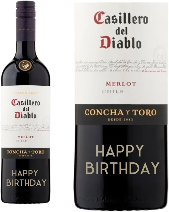 Personalised Red Wine Casillero Del Diablo Merlot "HAPPY BIRTHDAY"