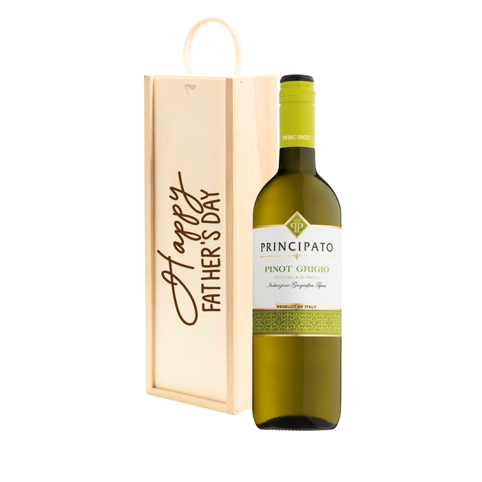 Personalised Pinot Grigio White Wine Gift " Happy Fathers Day " Wooden Gift Box