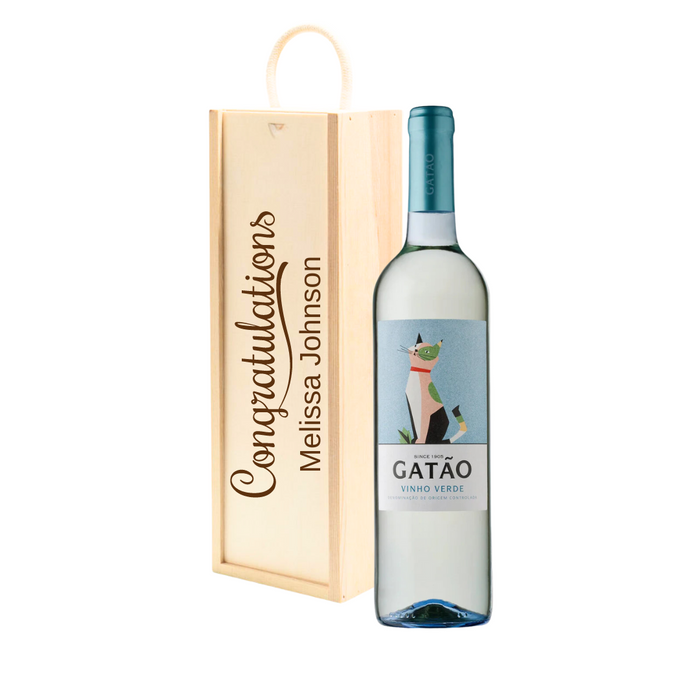 Personalised Vinho Verde White Wine Gift " Congratulations " Wooden Gift Box