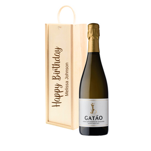Personalised Gatao Bubbles Sparkling Wine Gift " Happy Birthday " Wooden Gift Box