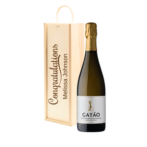 Personalised Gatao Bubbles Sparkling Wine Gift " Congratulations " Wooden Gift Box