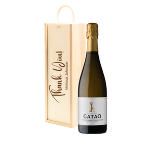Personalised Gatao Bubbles Sparkling Wine Gift " Thank You " Wooden Gift Box