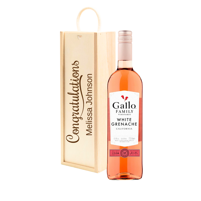 Personalised White Grenache Rose Wine Gift " Congratulations " Wooden Gift Box