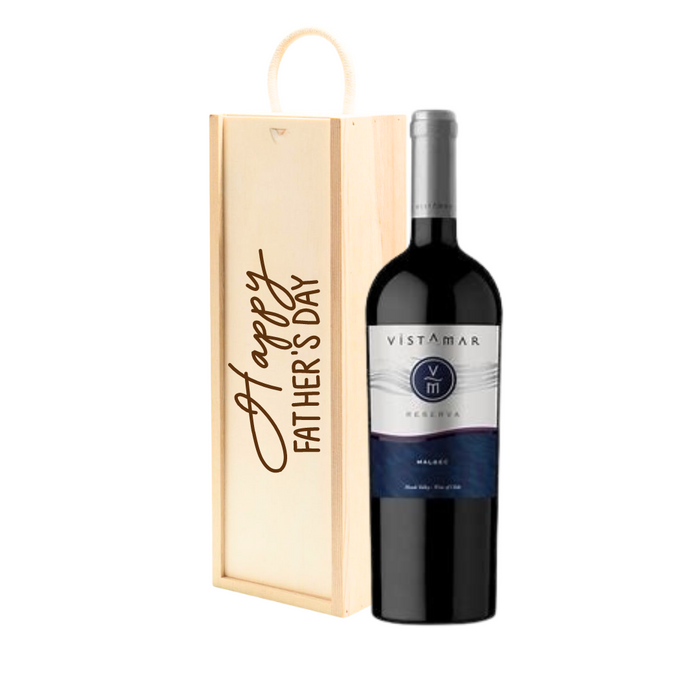 Personalised Malbec Red Wine Gift " Happy Fathers Day " Wooden Gift Box