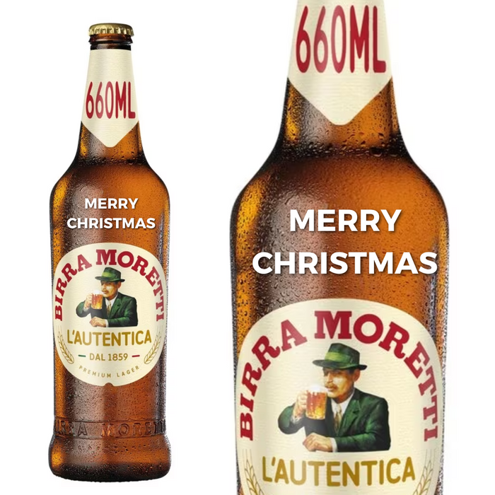 Birra Moretti Premium Lager Beer 660ml personalised " Merry Christmas "