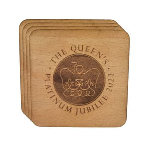 Eco Tableware Queen's Platinum Jubilee 2022 Sustainable Wooden Drink Coasters Set of 4 Environmentally Friendly Official Jubilee Logo on Quality Wood