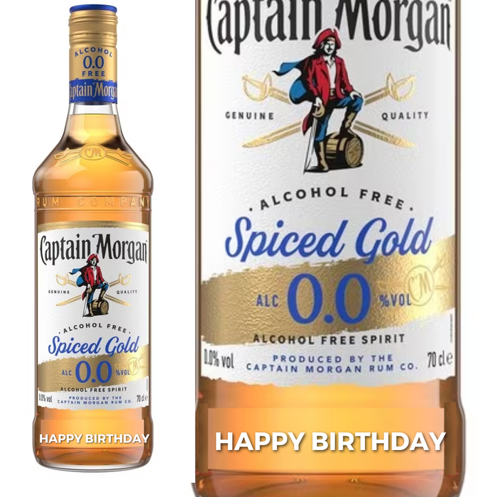Captain Morgan 0% Rum 70cl personalised " Happy Birthday " Engraved