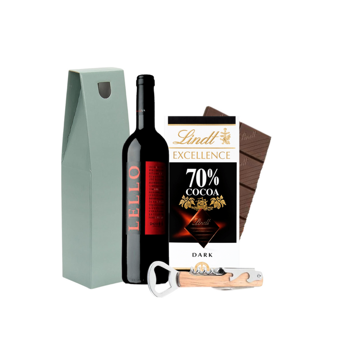 Lello Douro Red Wine Dark Chocolate Hamper with corkscrew