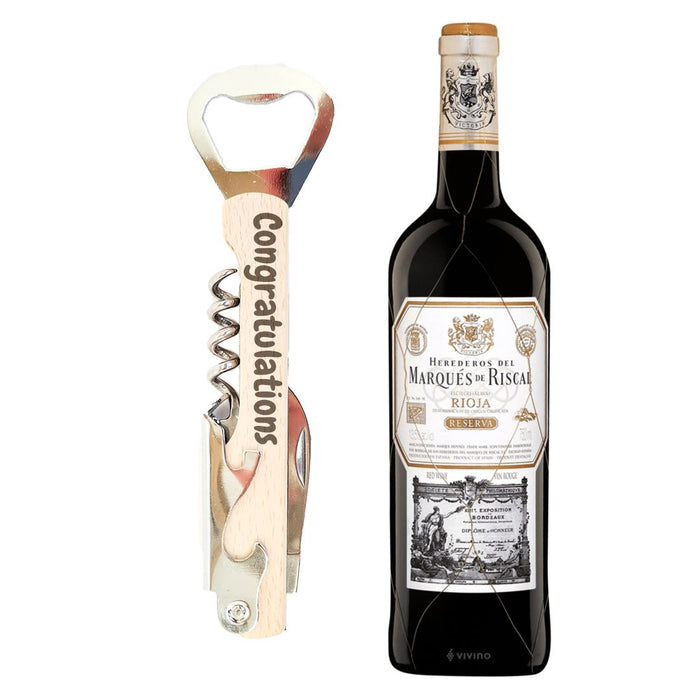 Marques De Riscal Rioja Reserva + Corkscrew engraved Congratulations