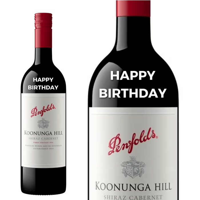 Penfolds Koonunga Hill Shiraz Cabernet  personalised " Happy Birthday " Engraved