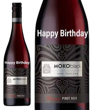 MokoBlack NZ Pinot Noir " Happy Birthday " Engraved
