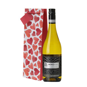 MokoBlack New Zealand Sauvignon Blanc white wine bottle w/ Hearts gift bag
