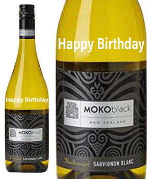 MokoBlack New Zealand Sauvignon Blanc " Happy Birthday " Engraved
