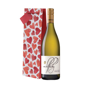 Bannockburn New Zealand Pinot Gris white wine bottle w/ Hearts gift bag