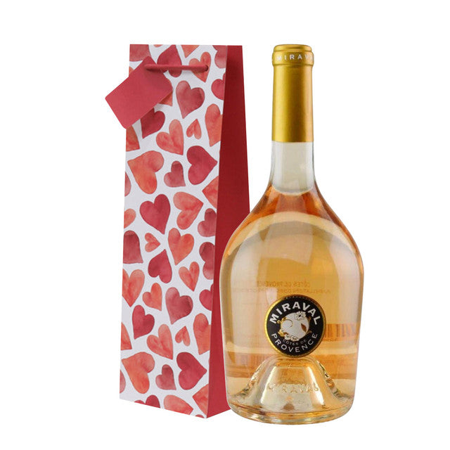 Miraval Cotes du Provence French rosé wine bottle w/ Hearts gift bag