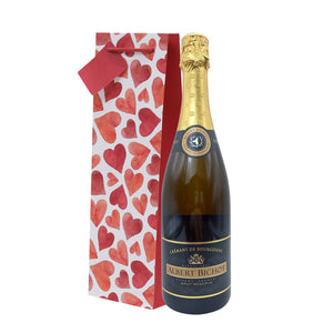 Cremant de Bourgogne Brut Réserve French sparkling wine bottle w/ Hearts gift bag