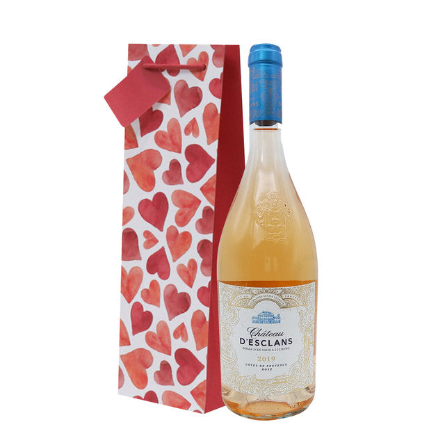 Chateau D'Esclans Estate Côtes de Provence French rosé wine bottle w/ Hearts gift bag