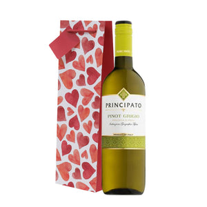 Pinot Grigio gift Italian white wine bottle Principato w/ Hearts gift bag
