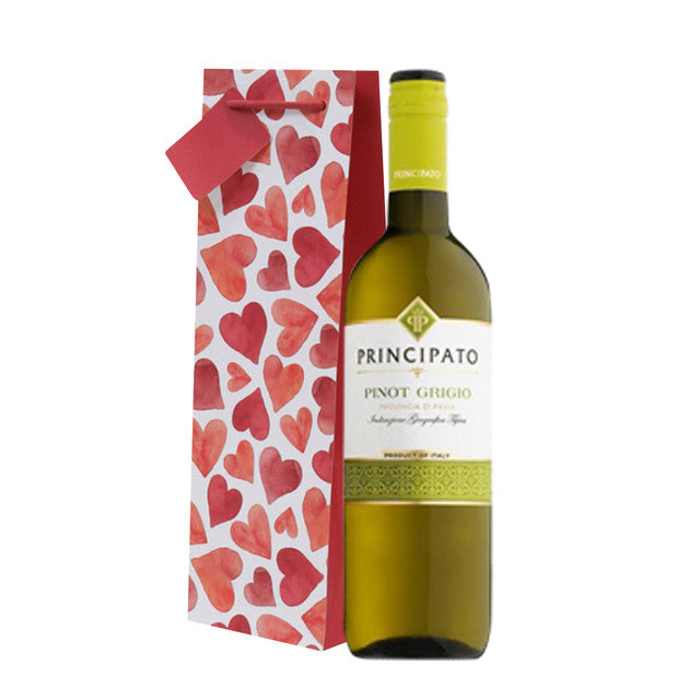 Pinot Grigio gift Italian white wine bottle Principato w/ Hearts gift bag
