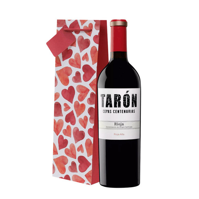 Premium Rioja Cepas Centenarias Spanish red wine bottle w/ Hearts gift bag